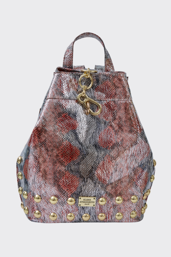 Shiny Snake Pattern Black N' Metal Backpack Pink