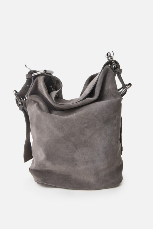 Day to Evening Pouch Bag Suede L Dark Grey